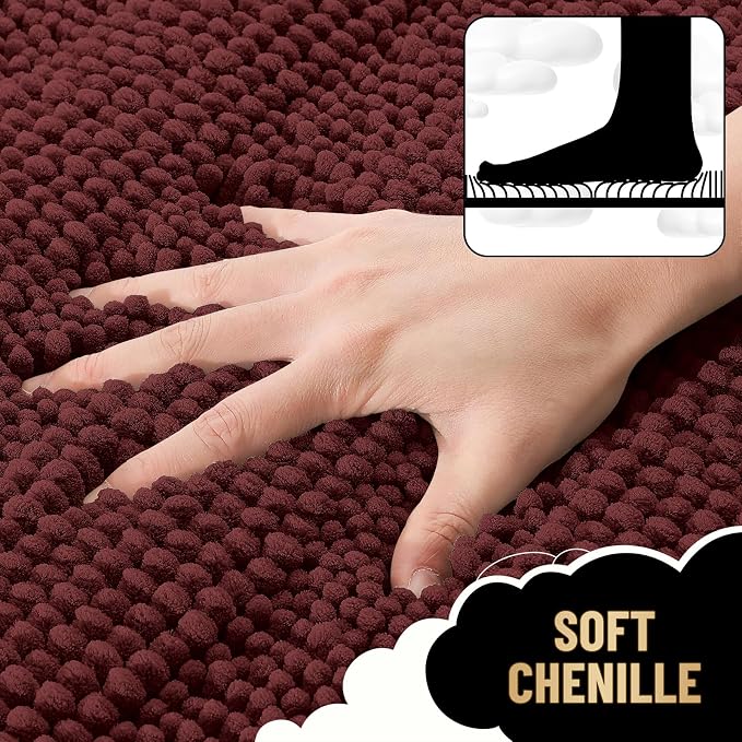 OLANLY Thick Bathroom Rugs 36x24, Chenille Bath Rugs, Andorra Red-Brown | Rubber Backing, Machine Wash, Extra Absorbent Striped Bath Mats for Bathroom Floor, Tub and Shower, Home Decor Accessories