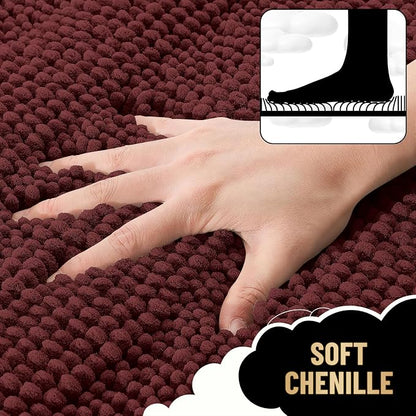 OLANLY Small Bathroom Rugs 24x16, Chenille Bath Rugs, Andorra Red-Brown | Rubber Backing, Machine Wash, Extra Absorbent Striped Bath Mats for Bathroom Floor, Tub and Shower, Home Decor Accessories