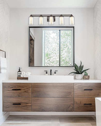 HWH 5-Light Bathroom Vanity Light Fixture, Clear Glass, 5HLT63B-5W-LED ORB | Dimmable, 5CCT, Oil-Rubbed Bronze, 30W, Bathroom Lights Over Mirror, Vanity Lights, Smooth LED Brightness Adjustment