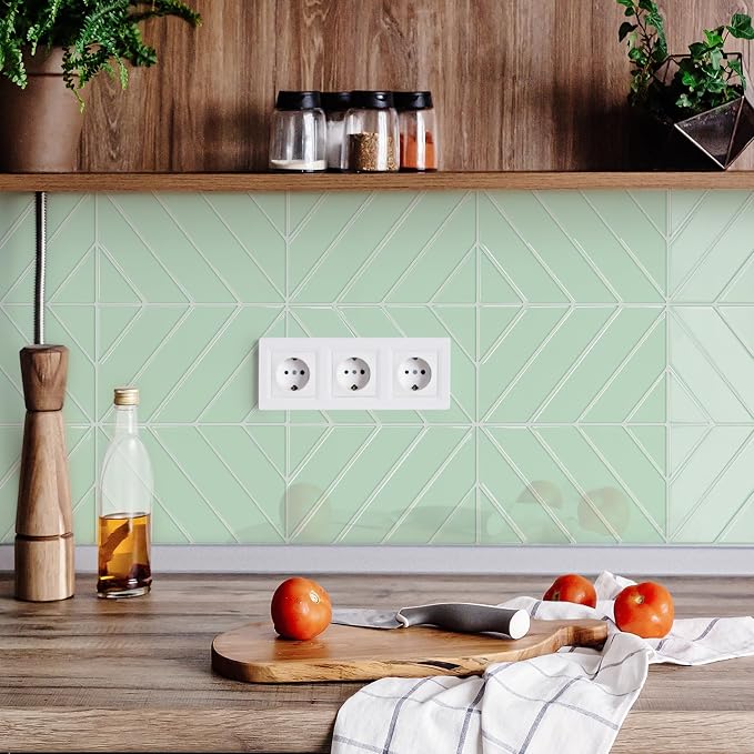 STICKGOO Herringbone Peel and Stick Backsplash, Light Green, 10 Sheets | 12.6 x 9.7 in, Thicker Rectangular Vinyl Stick-On Wall Tiles, Easy Alignment, Waterproof, Easy to Clean, Kitchen/Bathroom