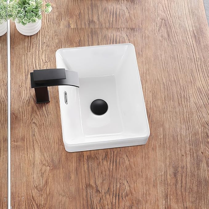 Bathroom Vessel Sink 15.5'' x 11.9'' Small Semi Recessed Bathroom Sink Rectangular Drop In Sink with Overflow White Ceramic Modern Vessel Sinks for Bathroom