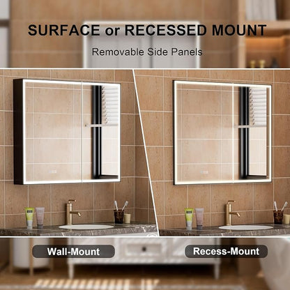 36" X 30" LED Mirrored Medicine Cabinet, Bathroom Medicine Cabinets with Lights for Bathroom, Defogging Function Mirror Cabinet, Medicine Cabinet with USB Port & Outlet, Double Doors