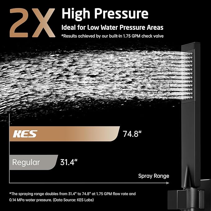 KES Black Shower Faucet Set Complete, 12 Inch Rainfall Shower Head with Handheld Spray, Waterfall Tub Spout Bathtub Faucet, Shower System, Regaderas Modernas Para Ducha, XB6305F18S12-BK