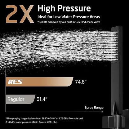 KES Black Shower Faucet Set Complete, 12 Inch Rainfall Shower Head with Handheld Spray, Waterfall Tub Spout Bathtub Faucet, Shower System, Regaderas Modernas Para Ducha, XB6305F18S12-BK