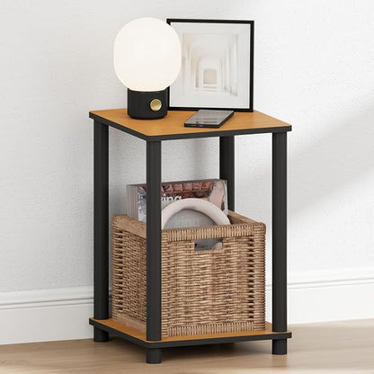 Furinno Turn-N-Tube Night Stand, 2-Tier Open Shelf Design Nightstand, Toolless Square Bedside Table, End Table, Side Table, for Bedroom, Closet, Dorm, Light Cherry