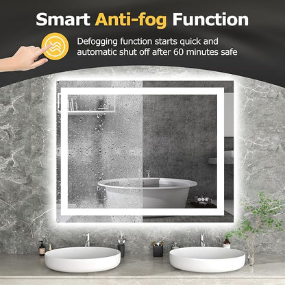 Hivone 40"X32" LED Bathroom Mirror with Lights, Anti-Fog, Dimmable, Backlit + Front Lit, Smart Bathroom Vanity Mirror, Memory Function, Shatterproof, Tempered Glass (Horizontal/Vertical)