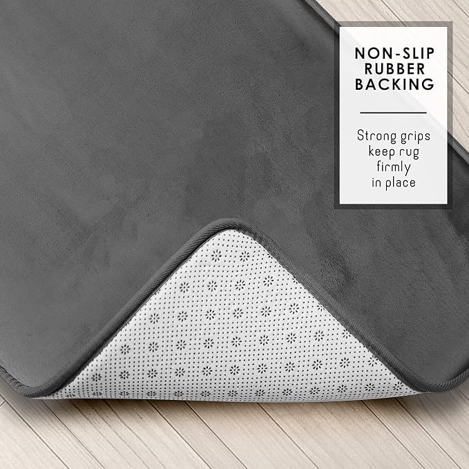 Clara Clark 3 Piece Bathroom Rugs Bath Mat Set, Velvet Memory Foam Bath Mats for Bathroom - Non-Slip, PVC Backing Bath Rugs, Washable - Dries Quickly, Grey