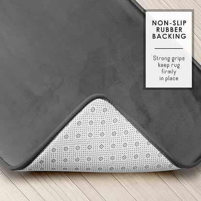 Clara Clark 2 Piece Bathroom Rugs, Velvet Memory Foam Bath Mat Set, Non-Slip Bath Rugs, Machine Wash, Dries Quickly, Ultra Soft Plush Bath Mats for Bathroom, 20 x 32 + Contour, Dark Grey