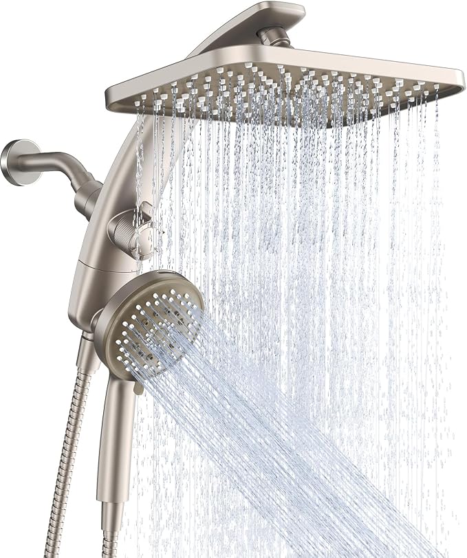 Veken 12" Rain Shower Head with Handheld,High Pressure Power Wash,Magnetic | Starlight,Dual Shower Heads Combo,8-Mode Hand Held Spray with Hose,Double Detachable Rainfall Showerhead,Bathroom Accessories