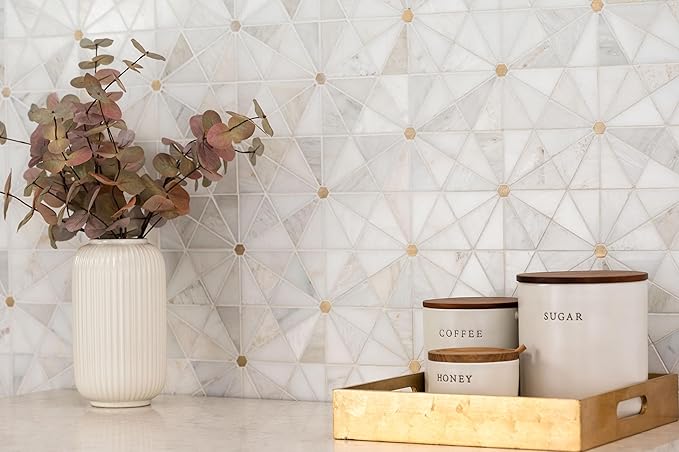 MSI Elegante Pinwheel Gold Natural Stone Mosaic Tile Sample, Mesh-Mounted, for Kitchen Backsplash, Bathroom, Floor, Shower, and Accent Wall