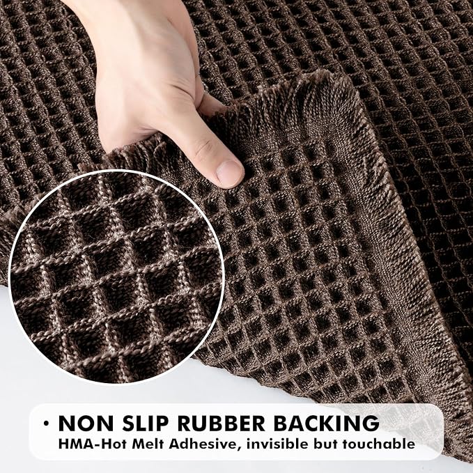 MIULEE Set of 2 Waffle Bathroom Rugs Chocolate Bath Mat 17"x24"+18"x30" | Non Slip, Super Absorbent, Washable, Ultra Soft, Rubber Backed, Small Boho Bath Rugs for Bathroom Floor Tub Shower