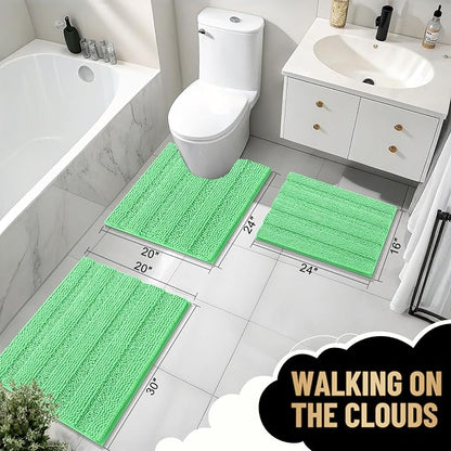 OLANLY Thick Small Bathroom Rugs 24x16, Soft Chenille Bath Rugs, Mint Green | Rubber Backing, Machine Wash, Extra Absorbent Striped Bath Mats for Bathroom Floor, Tub and Shower, Home Decor Accessories