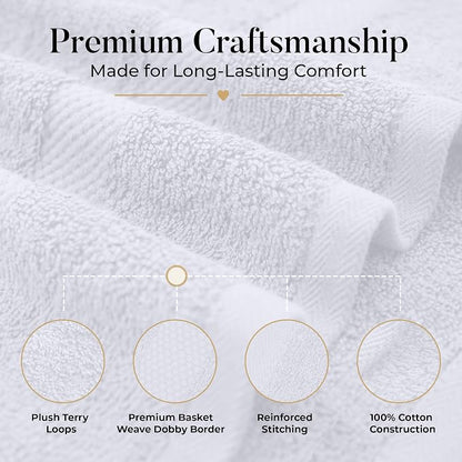 DAN RIVER 600 GSM Cotton Large Bath Towels Set of 4, 27 x 54 Inches, White | Larger & Lighter Weight Towels for Bathroom - Highly Absorbent & Quick Dry 100% Cotton Bath Towel Set for Home, Spa & Hotel