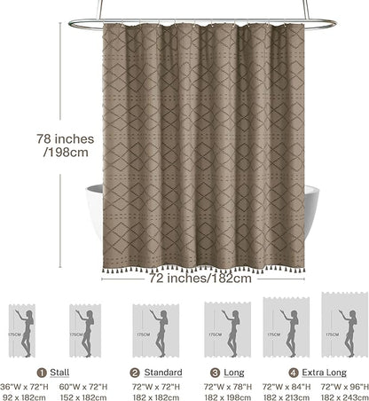 Boho Farmhouse Shower Curtain Woven Fabric Khaki Shower Curtain, 72 x 78 Tufted Chevron Textured Striped Modern Farmhouse Minimalist Shower Curtains for Bathroom