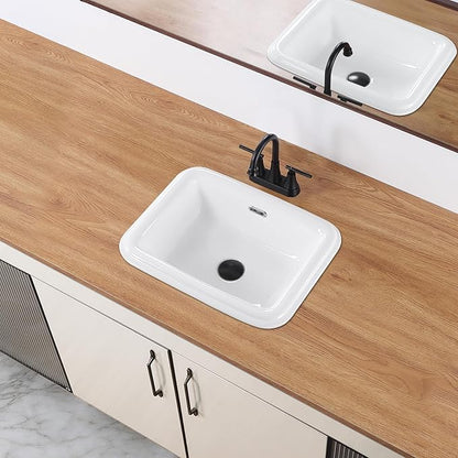 Bathroom Vessel Sink 19 Inch Small Drop In Bathroom Sink Rectangular Semi Recessed Sinks with Overflow White Ceramic Small Vanity Sinks for Tiny Bathrooms