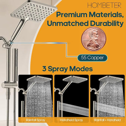 Filtered Shower Head with Handheld Spray Combo High Pressure Rain Shower Head Dual Shower Head with Filters - Removes Chlorine Height Adjustable & Built-in Power Wash (Brushed Nickel)