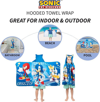 Franco Sonic The Hedgehog,Anime,Bath/Pool/Beach Soft Cotton Terry Hooded Towel Wrap,24 in x 50 in Kids,(Pack of 2)