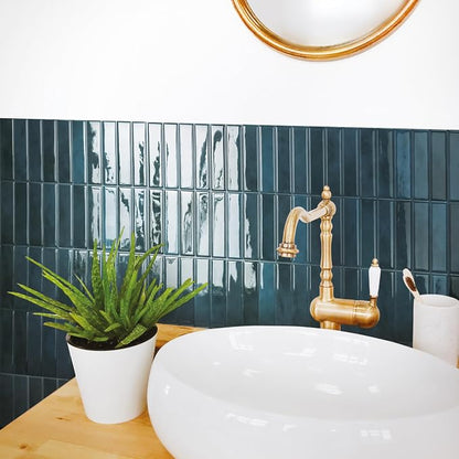 Smart Tiles Peel and Stick backsplash, Stacked Petrol Blue, 11.43"x9" | Pack of 5 (3.5 sq ft), Glossy, Heat/Moisture Resistant, Low VOC, Kitchen/Bathroom, Renter Friendly, Made in Canada