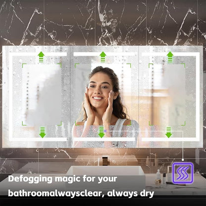 72W×36H Inch Smart LED Medicine Cabinet with Mirror, Bathroom Storage Medicine Cabinet, 3 Color Stepless Dimming & Anti-Fog, 5X Magnifier, Night Light, 3 Doors, DTC Soft-Close Hinges