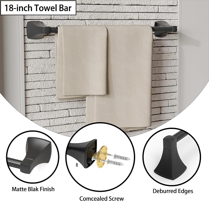 4 Pieces Bathroom Hardware Accessories Set Towel Bar Towel Holder Robe Hook Toilet Paper Holder Stainless Steel and Zinc Alloy Wall Mount