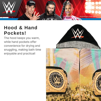 WWE Wrestling Kids Super Soft Bath/Pool/Beach Soft Cotton Terry Hooded Towel Wrap, 24 in x 50 in, (100% Officially Licensed Product) By Franco