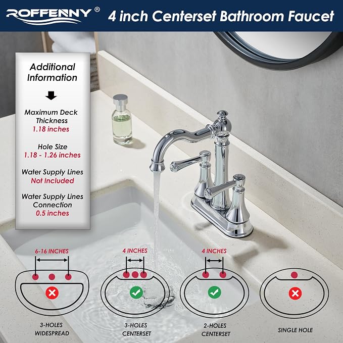 4" Centerset Polished Chrome Bathroom Faucets for 2/3-Hole Sinks | Includes Plastic Pop-Up Drain, Classic 4" Center Set Lavatory/Bath Vanity Faucets, 2-Handle High Arc 360° Swivel Brass Spout