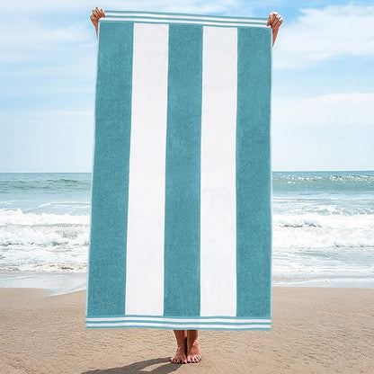 Superior Cotton Nautical Stripe Beach Towels, Colorful Towels for Adult, Kid, Pool, Swimming, Sand, Travel, Large Oversized, Absorbent, Fast Drying, Bath Basics, Cabana Collection, 1 Piece, Turquoise