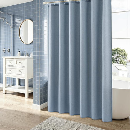 Extra Long Linen Shower Curtain 84 Inch Long for Bathroom Shower Curtains Set with Hooks Boho Farmhouse Fabric Neutral Cloth Modern Cottage Core Waterproof,Stone Blue