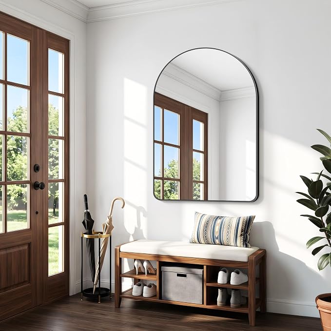 BONEWEI Arched Wall Mirror,55x40 inch Black Arched Mirror Bathroom,Large Vanity Mirror for Over Sink Metal Frame,Tempered Glass Arch Mirrors for Bedroom,Entryway,Living Room,Home Decor Shatter-Proof