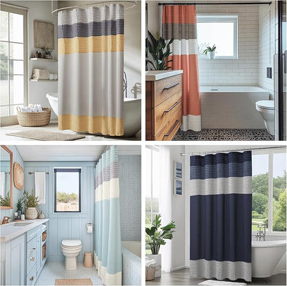 Madison Park Amherst Bathroom Shower Curtain Faux Silk Pieced Striped Modern Microfiber Bath Curtains, 72x72 Inches, Aqua