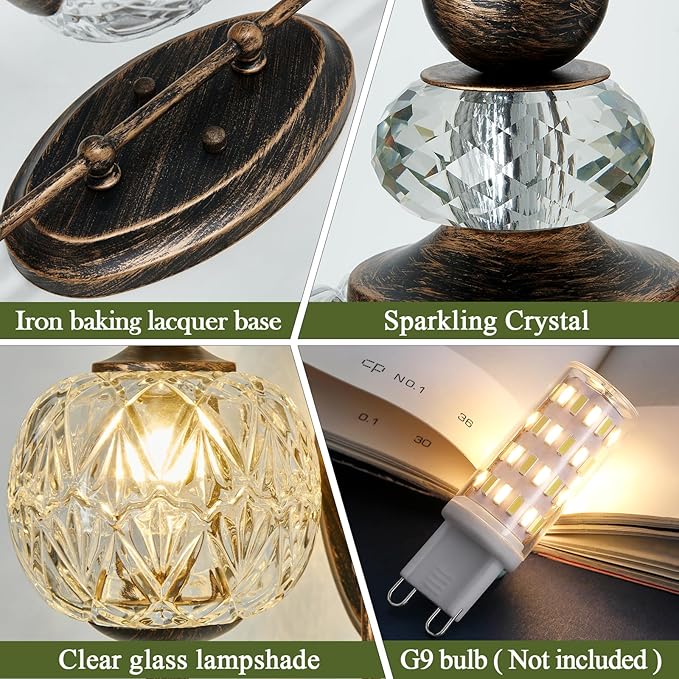 Vintage Bronze Wall Sconce with Glass Globe Shade Mid Century G9 Bulb Wall Light Indoor Wall Lamp for Bathroom Farmhouse Bedroom Living Room Hallway