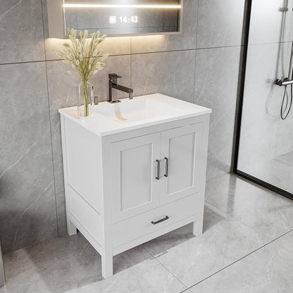 24" Bathroom Vanity Base – White Freestanding Cabinet with Bottom Drawer, Soft-Close Doors, Solid Wood Sink Base Only (No Top, 36" W x 21" D x 34.5" H)