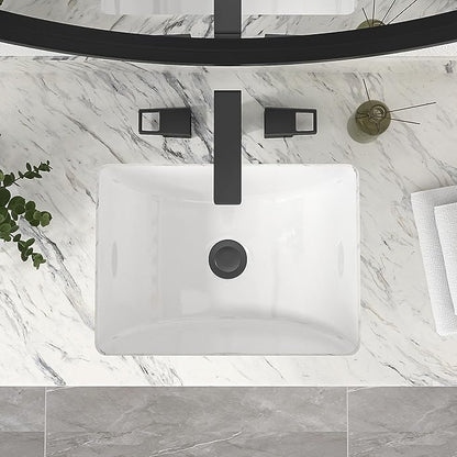 Mocoloo Undermount Bathroom Sink 18 x 14 Inch Rectangle Porcelain White Ceramic Bathroom Sink Deep Basin with Overflow Drain Under the Counter Rectangular Undermount Vanity Sink for Lavatory