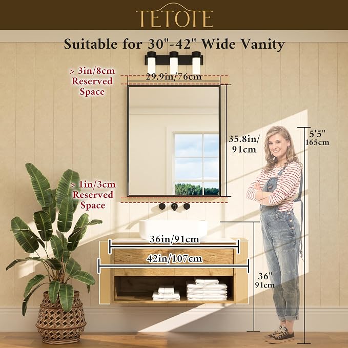 Brushed Gold Mirror for Bathroom Sink 30" x 36" Beveled Frame Brushed Brass Gold Vanity Rectangle Mirror for Bathroom Wall, Modern Farmhouse, Tempered Glass, Stronger Frame