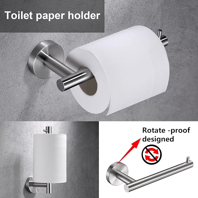 Brushed Nickel Toilet Paper Holder, Towel Ring Set 2 Pieces Hand Towel Holder for Bathroom Hardware Accessories Set SUS304 Stainless Steel Sturdy Wall Mount Bathroom Holder