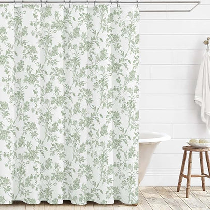 WOUVMA Sage Green Shower Curtain Floral Cotton Cottagecore Shower Curtain for Bathroom 72" W x 72" L