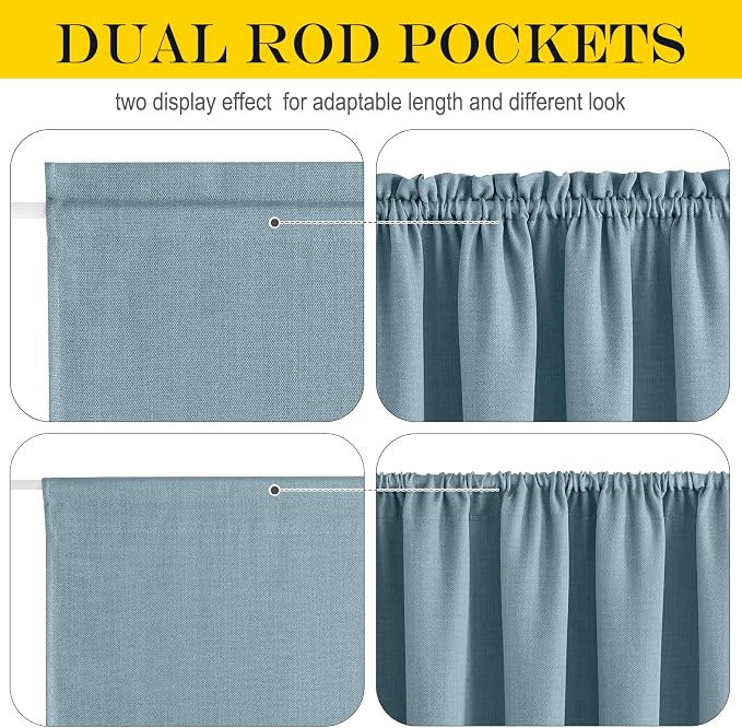 NICETOWN French Door Blackout Curtain for Kitchen Thermal Insulated Faux Linen Drapes Temporary Window Treatment Covering for Glass Door Rod Pocket with Tieback, 25" x 80", Mist Blue, 1 Panel