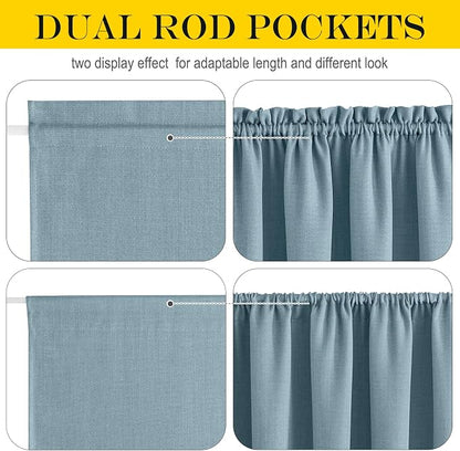 NICETOWN French Door Blackout Curtain for Kitchen Thermal Insulated Faux Linen Drapes Temporary Window Treatment Covering for Glass Door Rod Pocket with Tieback, 25" x 80", Mist Blue, 1 Panel
