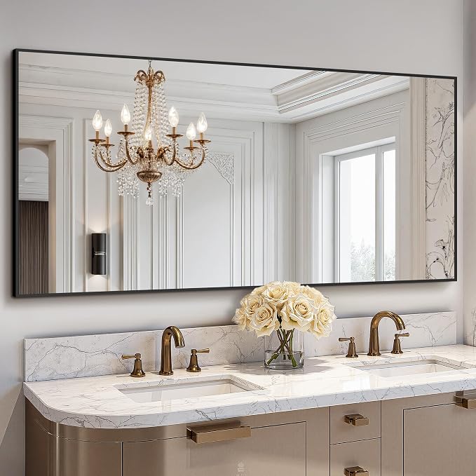 Bathroom Vanity Mirror for Wall, 60"x36" Bathroom Mirror for Over Sink | HD Shatterproof Glass, Rectangular Metal Frame, Horizontally or Vertically, Mirror for Bathroom, Living Room, Entryway(Black)
