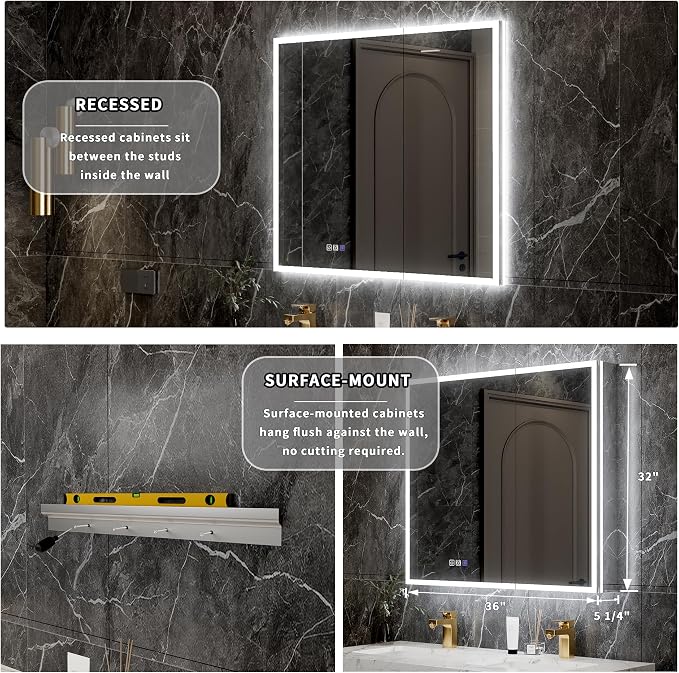 32x36 Lighted Medicine Cabinet with Mirror & Magnifier, LED Medicine Cabinet Mirror for Bathroom, Dimmable, Adjustable Color Temp, Defogger, Front&Backlit, Built-in Outlets, Soft Close DTC Hinges