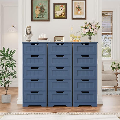 FOTOSOK Bathroom Cabinet, Bathroom Storage Cabinet with 5 Drawers, Blue | Narrow Bathroom Storage with Cut-Out Handles, 11.8” x 15.7” x 40.1”, Slim & Small Floor Cabinet for Laundry/Hallway