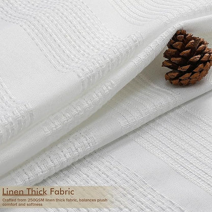 White Shower Curtain 78 Inch Long, Boho Farmhouse Thick Striped Fabric Hotel Shower Curtain with Tassel, Minimalist Textured Weighted Machine Washable Bathroom Decor, 72Wx78L Inches