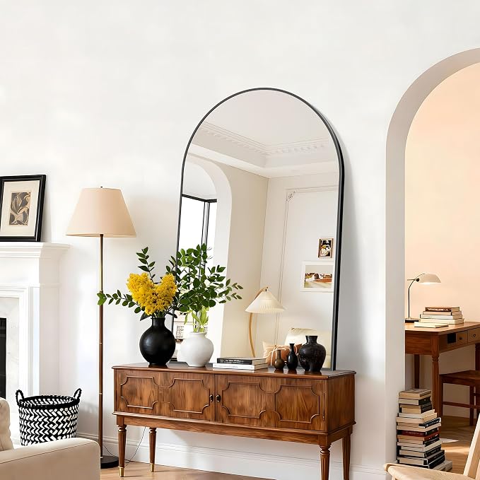 COFENY Arched Mirror, 30’’x50’’ Black Arch Mirror for Bathroom, Arched Bathroom Mirror with Frame, Modern Wall Mounted Mirror for Over Sink Mantle Bedroom Vanity Living Room Entryway