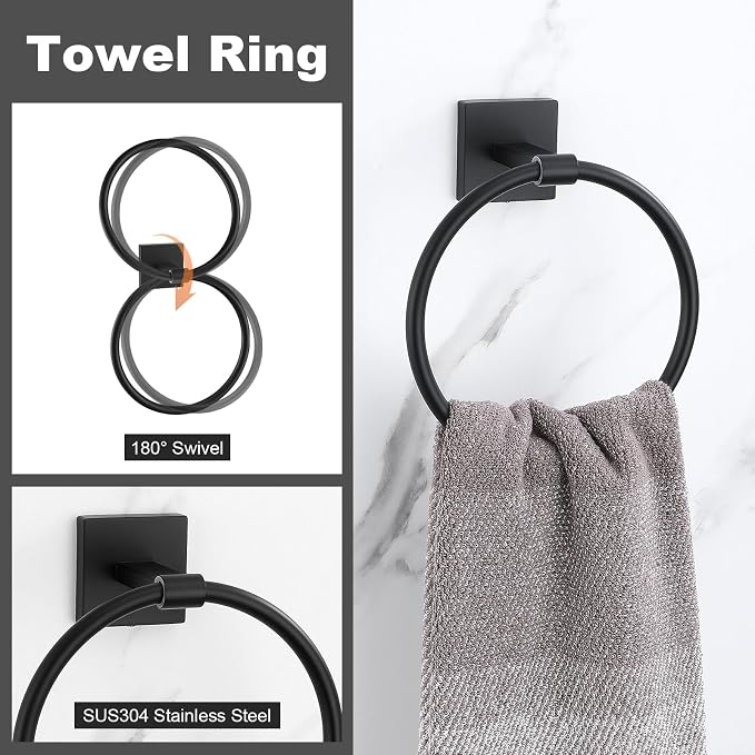 Matte Black Towel Bar Set, 5 Pieces Double Dase Toilet Paper Holder Bathroom Hardware Set, 23.6 Inch Stainless Steel Towel Racks for Bathroom Wall Mounted