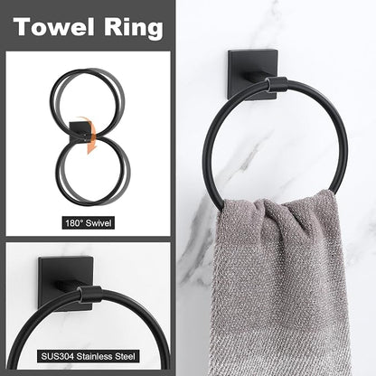 Matte Black Towel Bar Set, 5 Pieces Double Dase Toilet Paper Holder Bathroom Hardware Set, 23.6 Inch Stainless Steel Towel Racks for Bathroom Wall Mounted