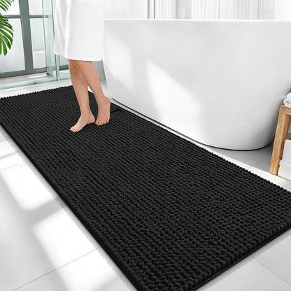 OLANLY Thick Chenille Bathroom Runner Rugs 59x24, Absorbent Bath Mat, Black | Soft Bath Rugs, Rubber Backing, Machine Wash Dry, Bath Mats for Bathroom, Tub and Shower, Home Decor Accessories