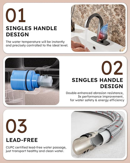 WOWOW Single Handle Bathroom Faucet 1 Hole High Arc Bathroom Basin Oiled Rubbed Bronze with Pop Up Drain, Solid Brass Commercial Bathroom Sink Faucet Basin Vanity Bar Faucet (Patented Product)