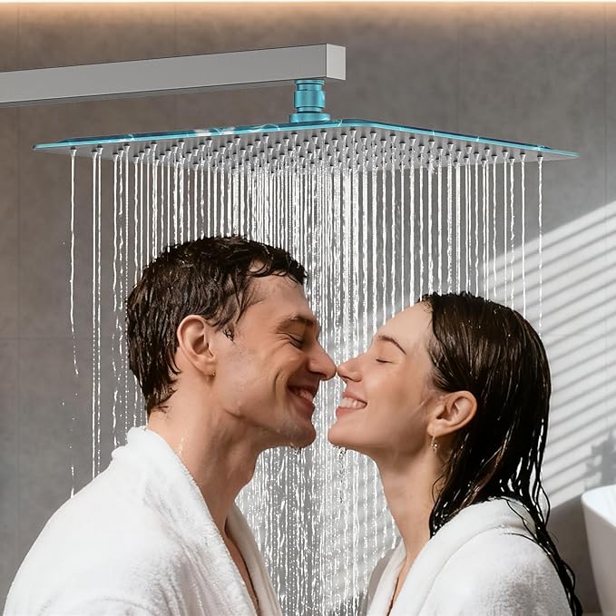Shower System Modern Rain Brass Faucet Set With Valve and Diverter Shower Mixer With Handheld High Pressure Square Rainfall Shower Valve (12'' Wall Mount, Brushed Nickel)