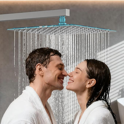 Shower System Modern Rain Brass Faucet Set With Valve and Diverter Shower Mixer With Handheld High Pressure Square Rainfall Shower Valve (12'' Wall Mount, Brushed Nickel)