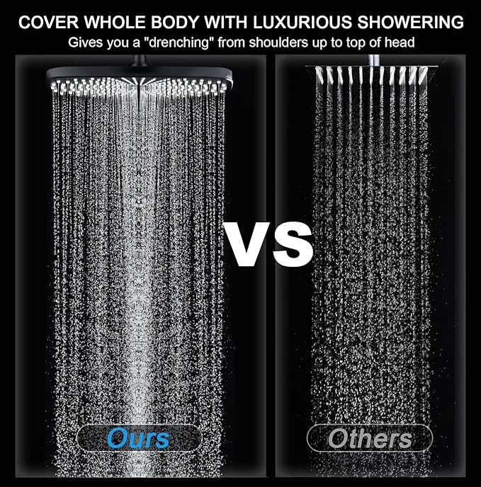 12" High Pressue Rain Shower Head with Handheld, 9 Sprays Hand Showerhead | Shower Heads with Handheld Spray Combo, Dual Head, Built-in Magnetic Docking, Power Jets, 59" Shower Hose, Black 1.75GPM